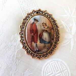 Vintage Fragonard Romantic Ceramic Brooch. West Germany 1920’s